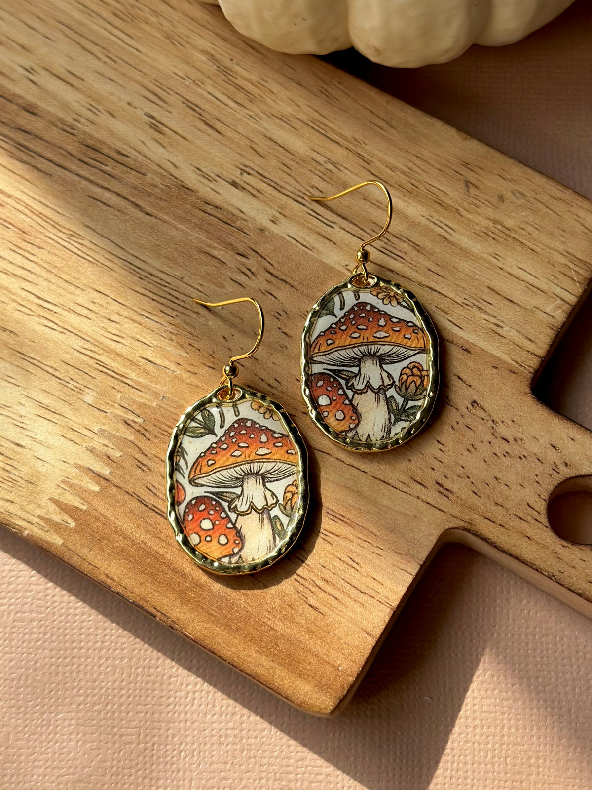 Gold Framed Mushroom Dangles