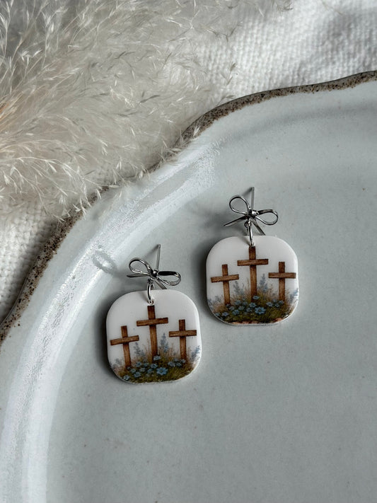 Cross Print Dangle Earrings