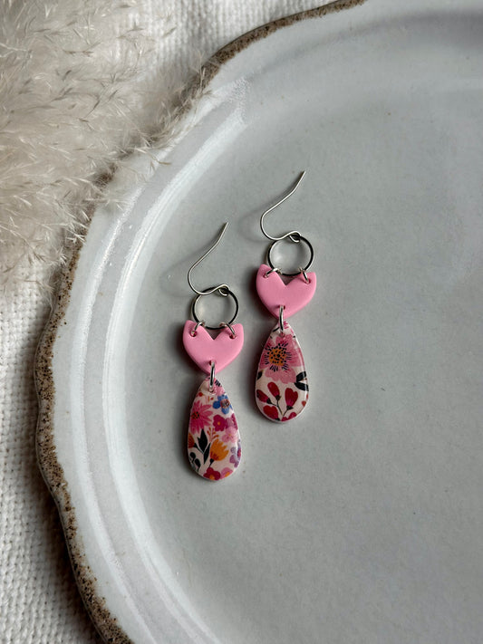 Floral Print Dangles w/ Accent