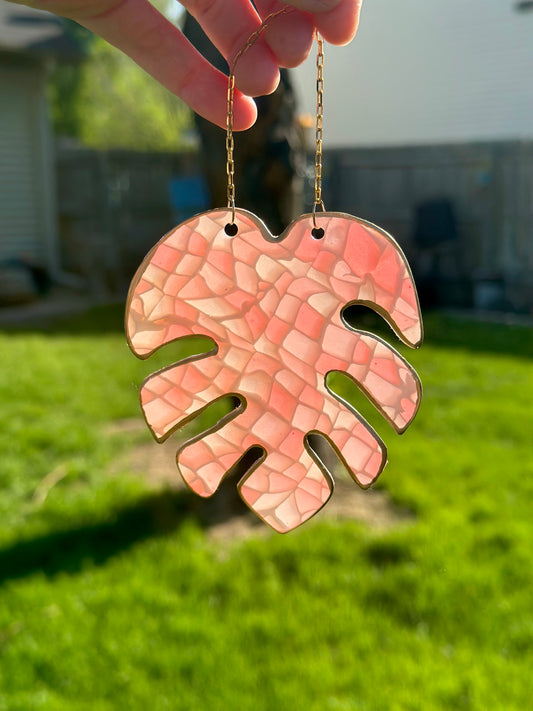 Large Pink Monstera Leaf Ornament