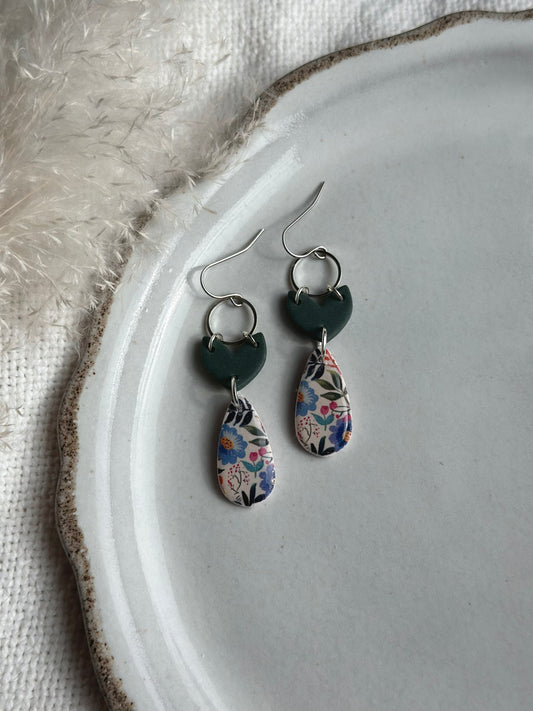Floral Print Dangles w/ Accent