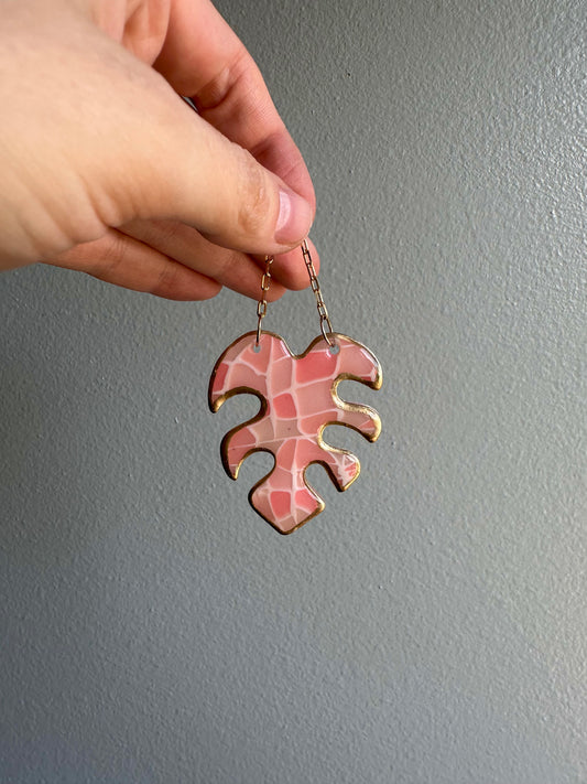 Mini Pink Monstera Leaf Ornament
