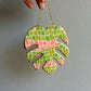 Large Green & Pink Monstera Leaf Ornament