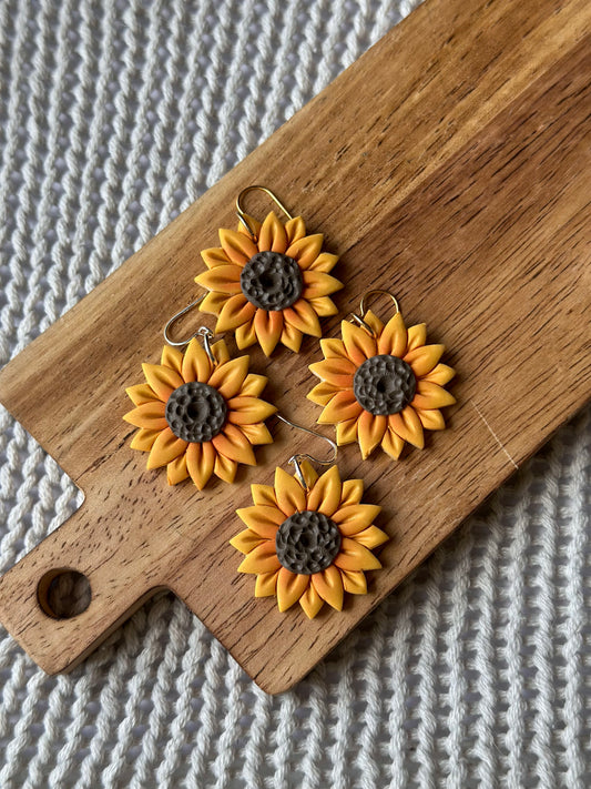 Large Sunflower Dangle Earrings