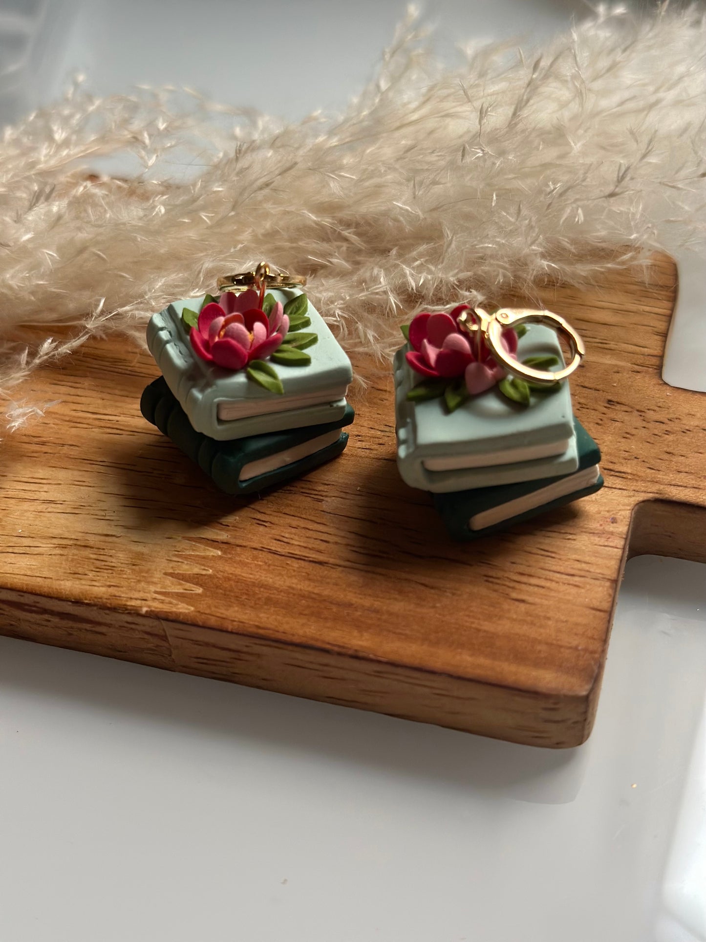 Floral Stacked Books Dangle Earrings