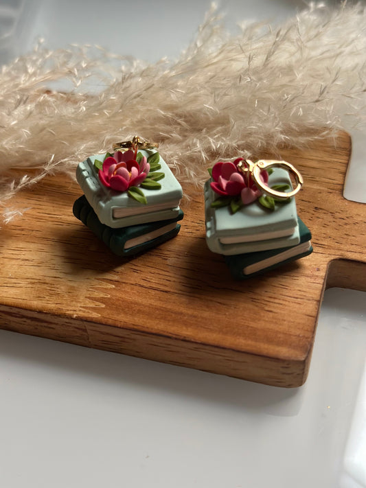 Floral Stacked Books Dangle Earrings