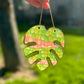 Large Green & Pink Monstera Leaf Ornament