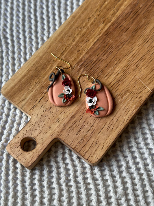 Tall Floral Pumpkin Earrings