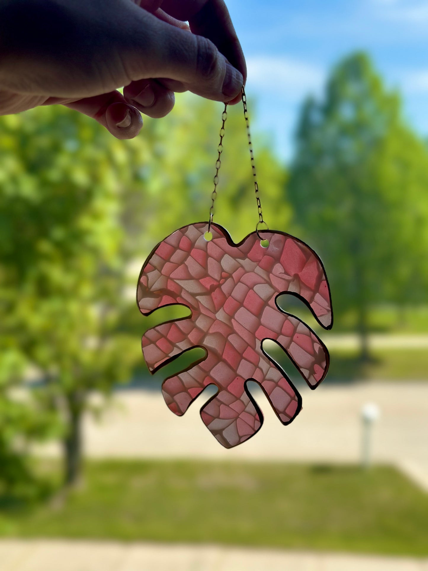 Large Pink Monstera Leaf Ornament