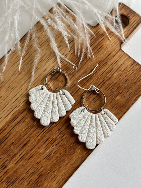 White Scalloped Dangle with Hoop