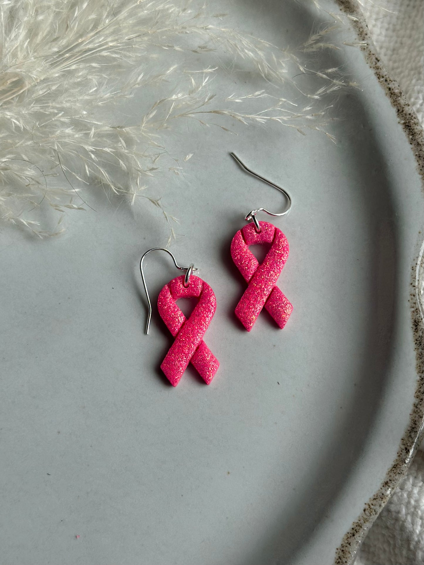 Glittery Breast Cancer Ribbon Dangles