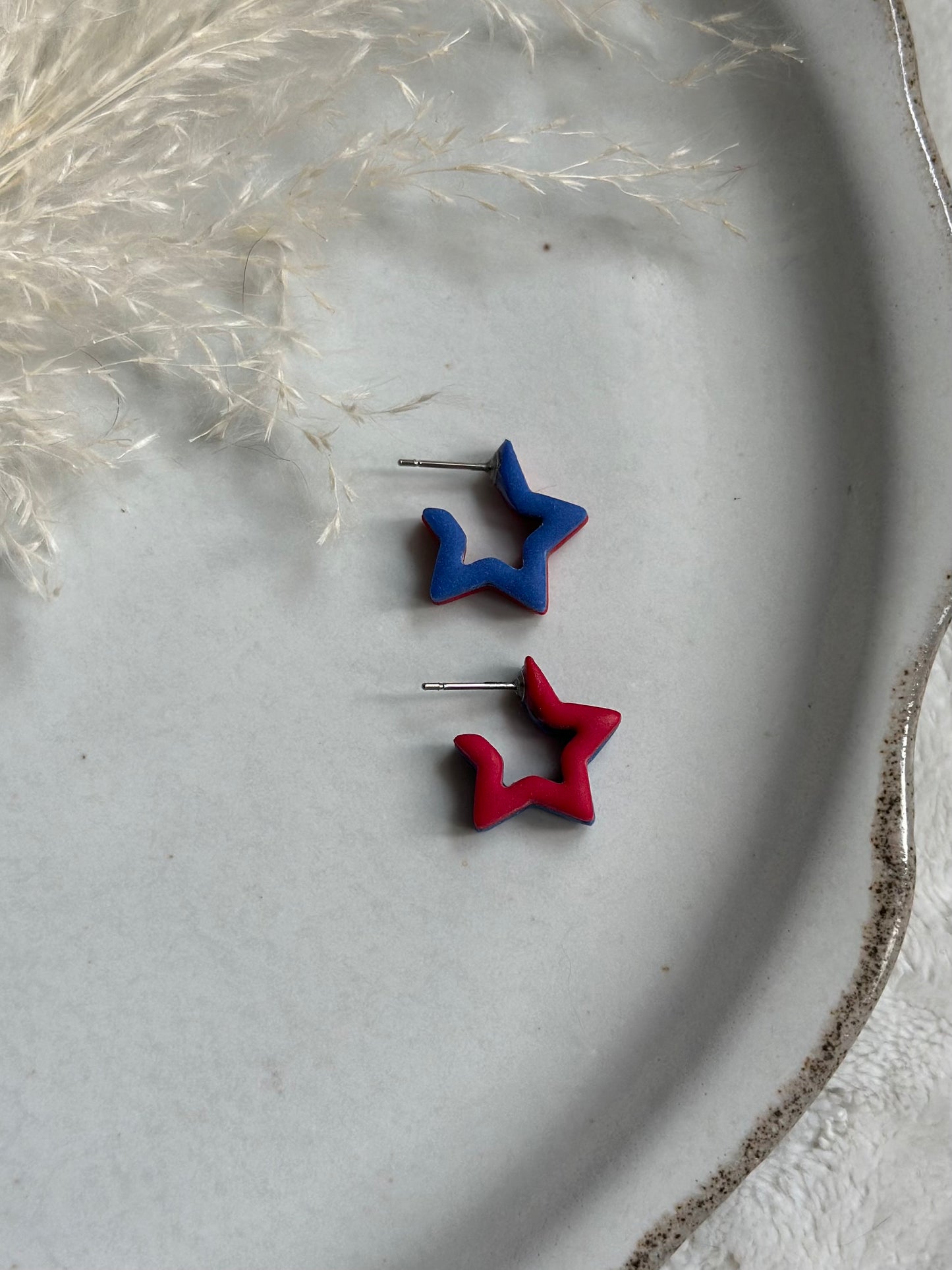 Red & Blue Star Huggie Hoops