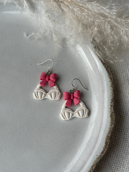 Breast Cancer Awareness Bra Dangle Earrings