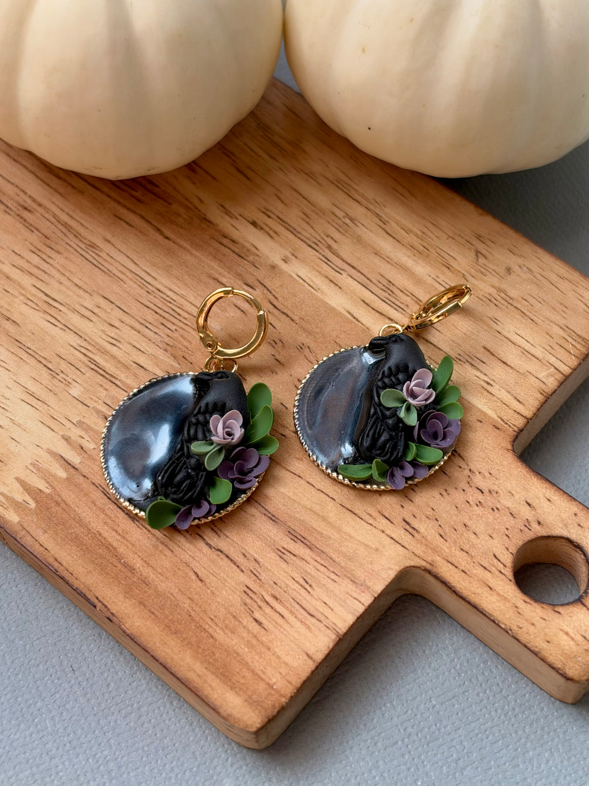 Purple Floral Raven Dangles