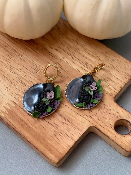 Purple Floral Raven Dangles