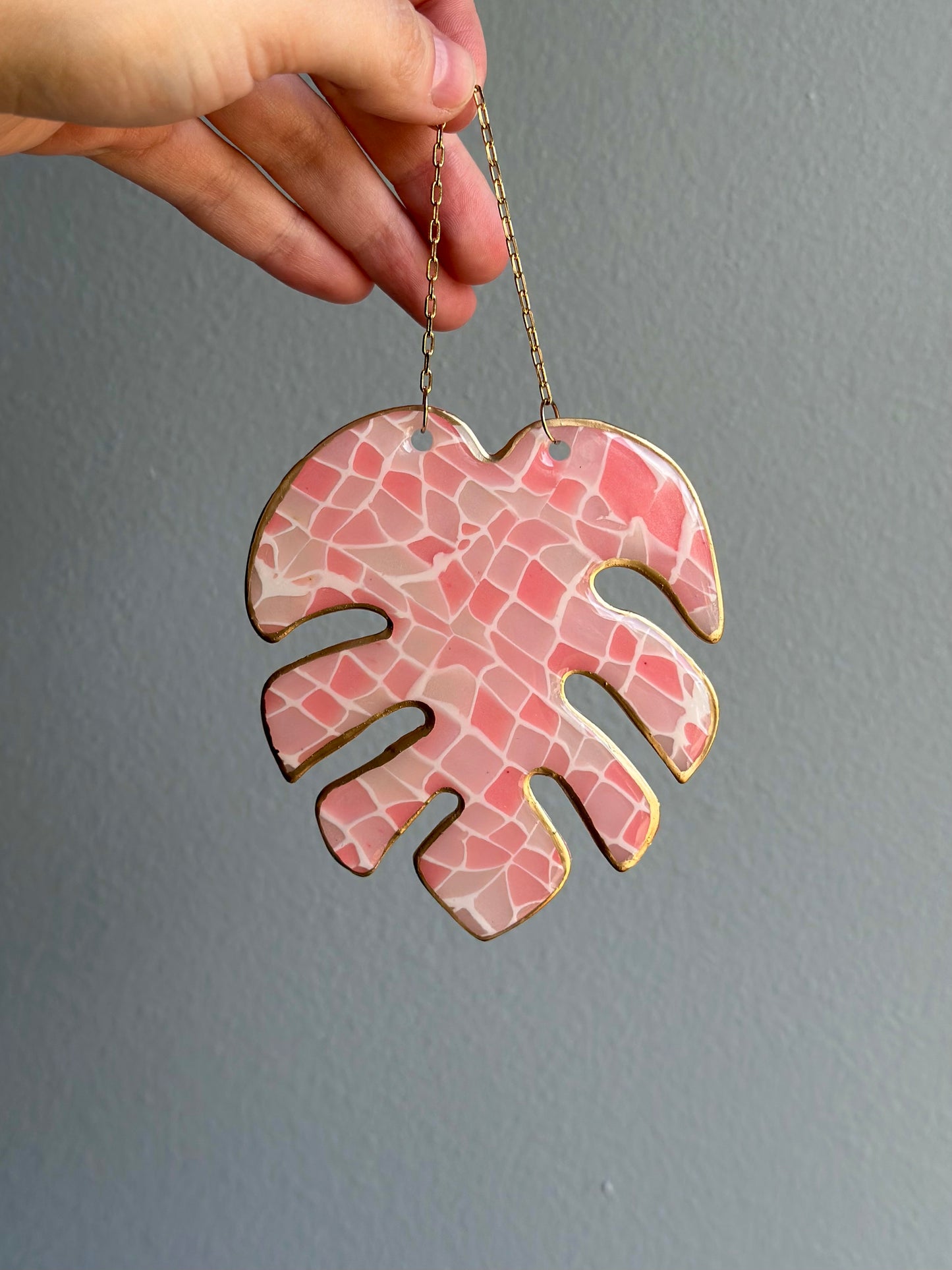 Large Pink Monstera Leaf Ornament