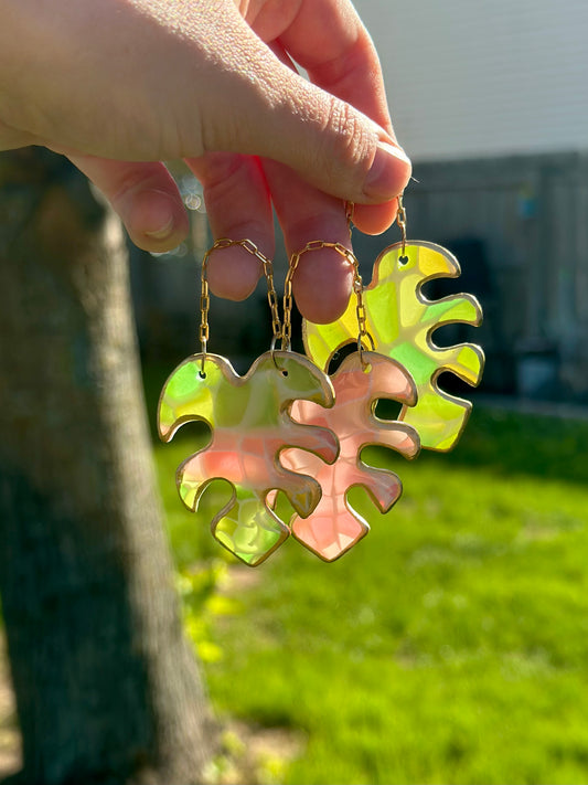 Mini Green & Pink Monstera Leaf Ornament