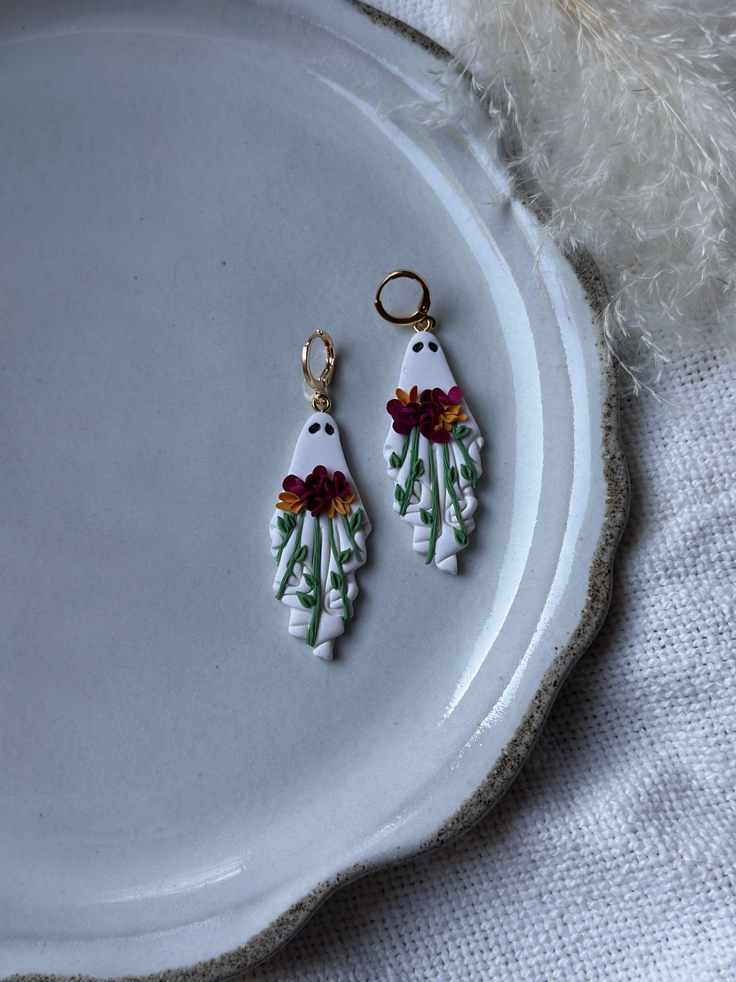 Large Floral Ghost Dangle Earrings
