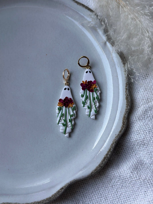 Large Floral Ghost Dangle Earrings