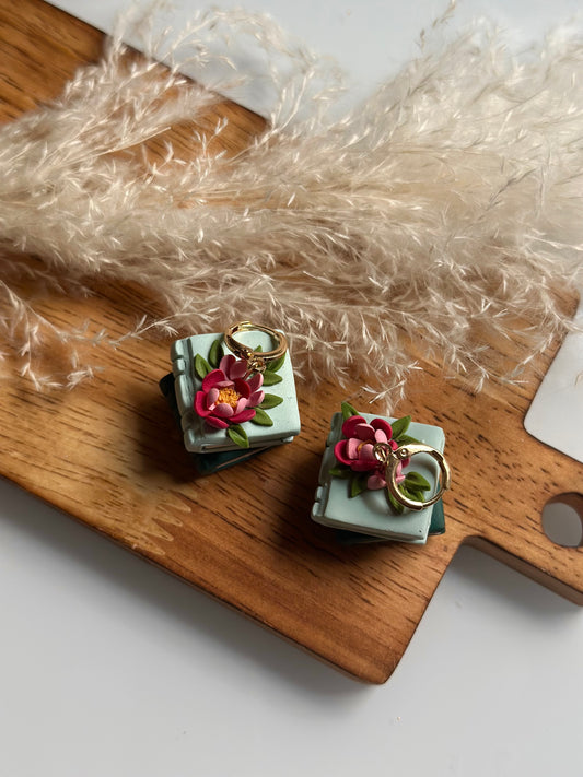 Floral Stacked Books Dangle Earrings