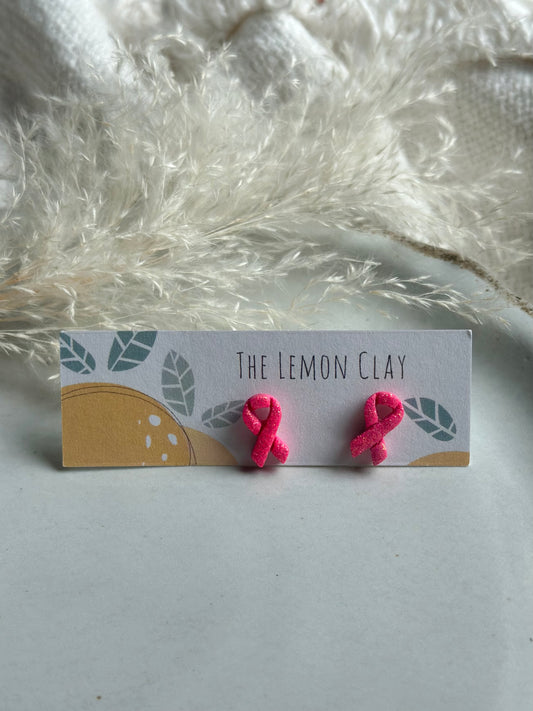 Glittery Breast Cancer Ribbon Studs