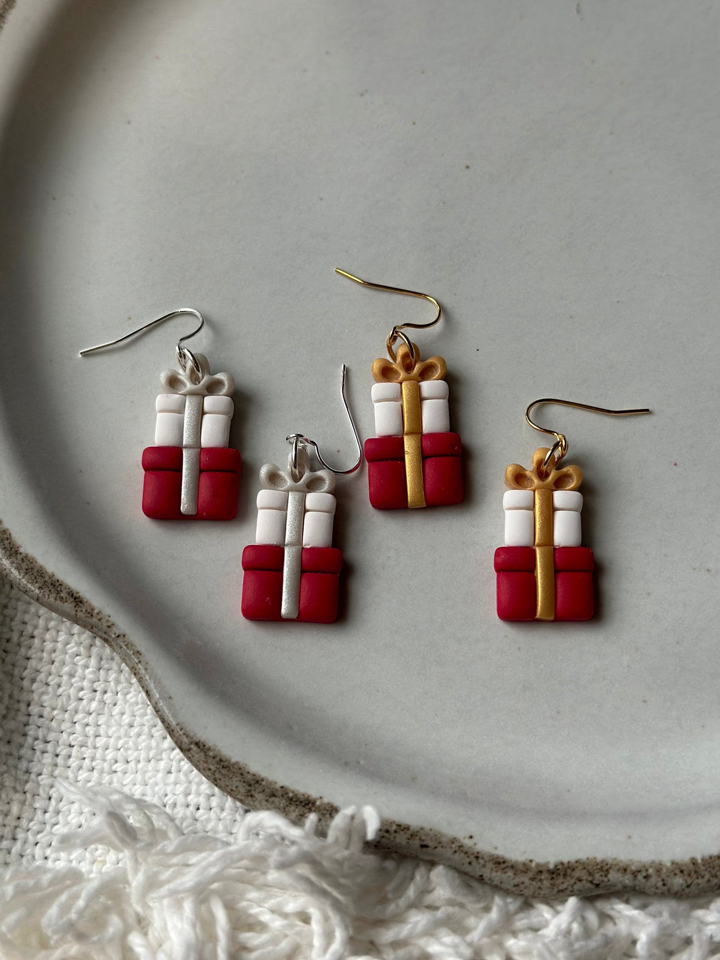 Red Stacked Gifts Dangle Earrings