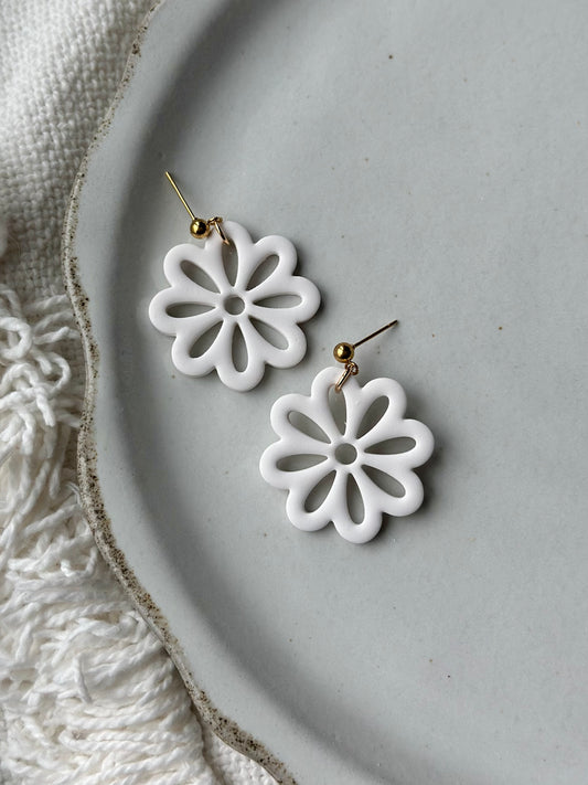 White Daisy Outline Dangles